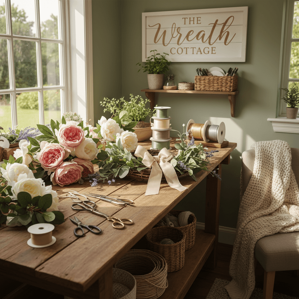 Creating handcrafted wreaths in our workshop